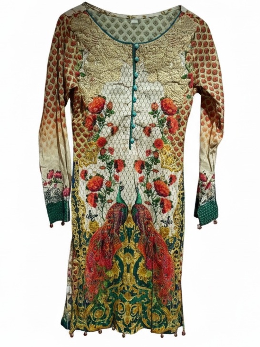 Vintage peacock beaded sari dress